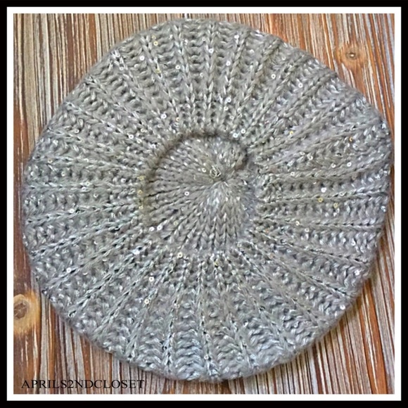 METALLIC SPARKLE SILVER GREY BERET BEANIE HAT A2C - Picture 7 of 8